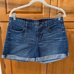 LOFT Dark Blue Rolled-Hem Denim Shorts   Inseam can be 4 to 61/2 rolled hem